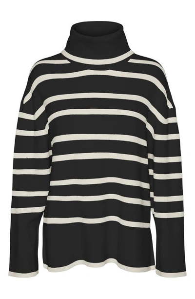 Shop Vero Moda Samba Strips Turtleneck Sweater In Black Stripes W Birch