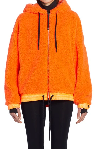 Shop Moncler Hooded Fleece Jacket In Orange
