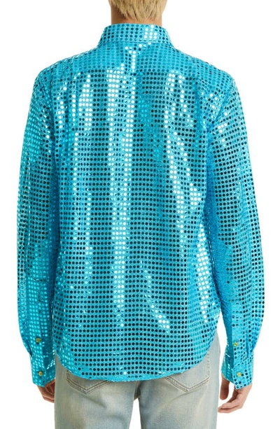 Shop Acne Studios Sequin Button-up Shirt In Turquoise Blue