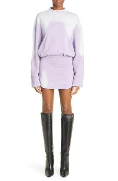 Shop Attico Palmer Long Sleeve Cotton Fleece Minidress In Lilac