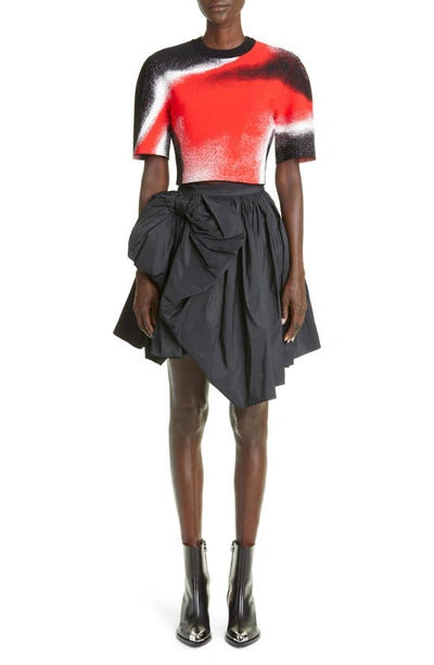 Shop Alexander Mcqueen Asymmetric Bow Detail Satin Midi Skirt In Black