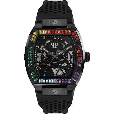 Pre-owned Philipp Plein Automatic Mens Wristwatch  The Skeleton Pwbaa0621 Silicone Black