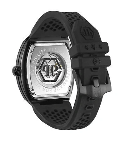 Pre-owned Philipp Plein Automatic Mens Wristwatch  The Skeleton Pwbaa0621 Silicone Black