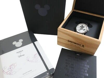 Pre-owned Shinola X Disney Mickey Mouse 90 Years Case Color Gold Leather Band Men's Watch