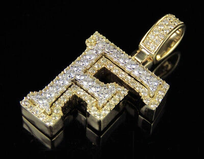 Pre-owned Jewelry Unlimited F Initial Custom Letter Diamond Pendant Charm In 10k Two Tone Gold 1 1/2 Ct 1.5" In G-h