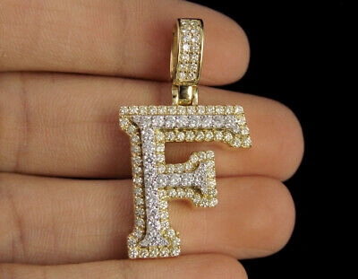 Pre-owned Jewelry Unlimited F Initial Custom Letter Diamond Pendant Charm In 10k Two Tone Gold 1 1/2 Ct 1.5" In G-h