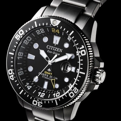 Pre-owned Citizen Watch Promaster Bj7110-89e [marine Series Eco-drive Gmt Diver Black]