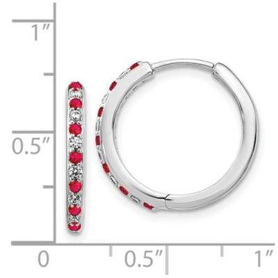 Pre-owned Goldia 14k White Gold Diamond & Ruby Hinged Hoop Earrings