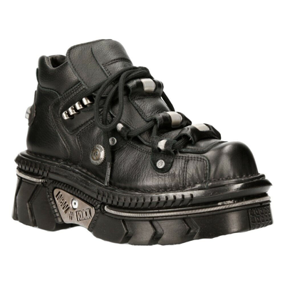 Pre-owned New Rock Rock Boots M-215-s6 Unisex Metallic Black 100% Leather Goth Techno Biker