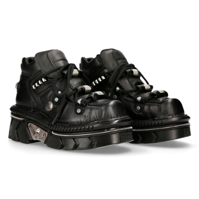 Pre-owned New Rock Rock Boots M-215-s6 Unisex Metallic Black 100% Leather Goth Techno Biker