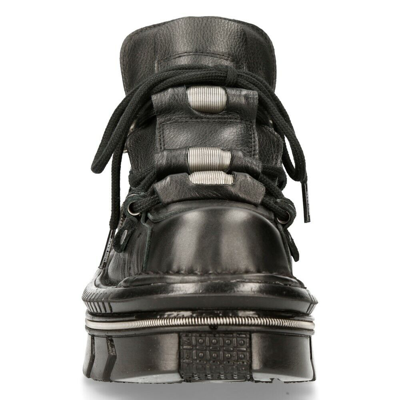 Pre-owned New Rock Rock Boots M-215-s6 Unisex Metallic Black 100% Leather Goth Techno Biker