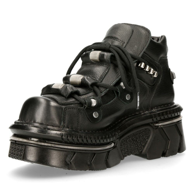 Pre-owned New Rock Rock Boots M-215-s6 Unisex Metallic Black 100% Leather Goth Techno Biker