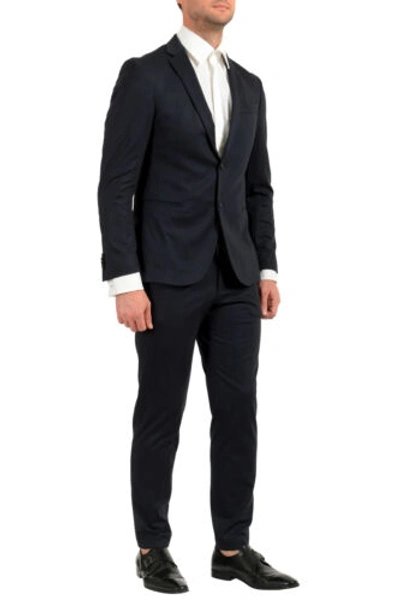 Pre-owned Hugo Boss Men's "norwin4/banks3-j" Slim Fit Plaid Stretch Two Button Suit In Blue