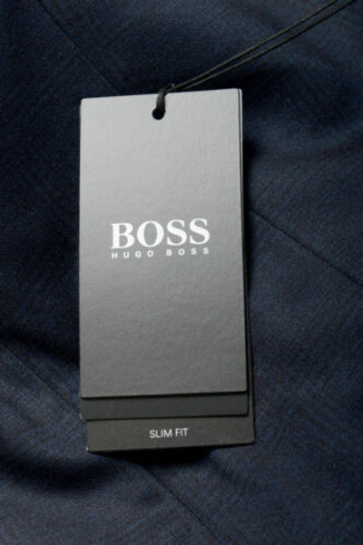 Pre-owned Hugo Boss Men's "norwin4/banks3-j" Slim Fit Plaid Stretch Two Button Suit In Blue