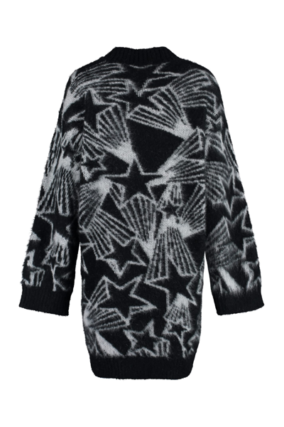 Shop Msgm Shooting Stars Intarsia Sweater-dress In Black