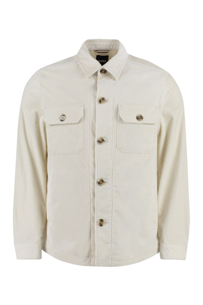 Shop Hugo Boss Cotton Overshirt In Panna