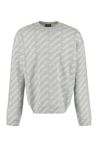 Shop Balenciaga All Over Logo Crew-neck Sweater In Grey
