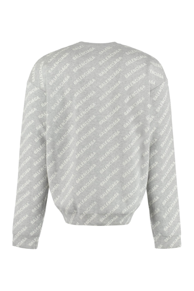 Shop Balenciaga All Over Logo Crew-neck Sweater In Grey