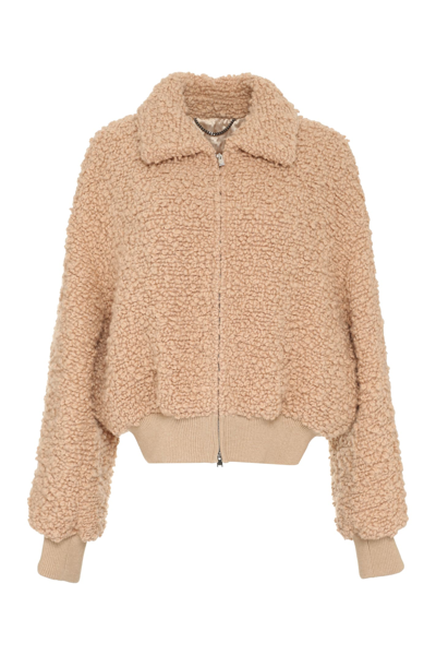 Shop Stella Mccartney Bouclé Wool Bomber Jacket In Pink