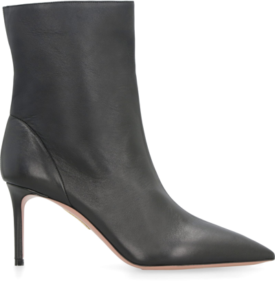 Shop Aquazzura Matignon Leather Pointy-toe Ankle Boots In Black