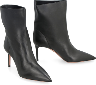 Shop Aquazzura Matignon Leather Pointy-toe Ankle Boots In Black