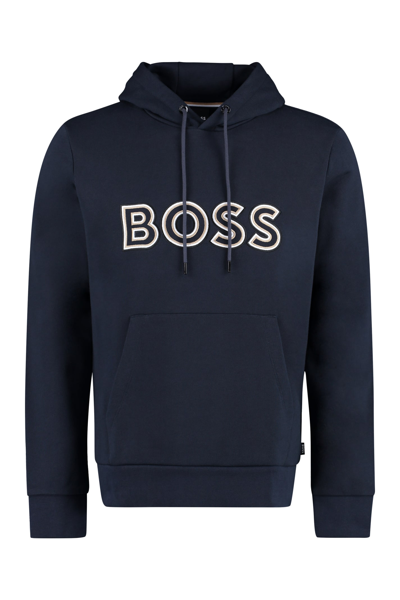 Hugo Boss Embroidered Hoodie In Blue | ModeSens