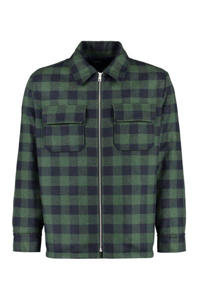 Shop Apc New Ian Wool Overshirt In Green