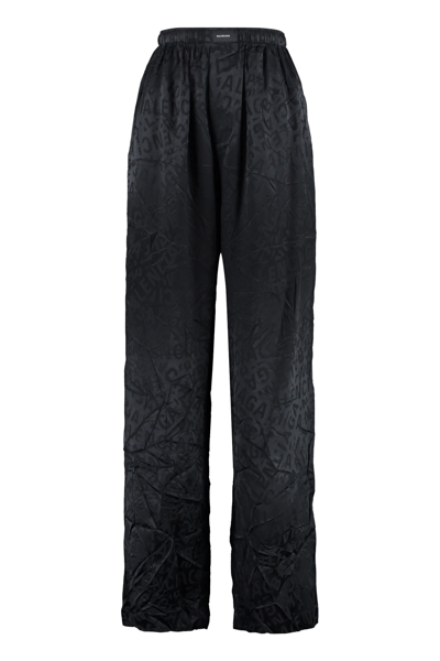 Shop Balenciaga Printed Silk Pajama Pants In Black