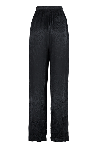 Shop Balenciaga Printed Silk Pajama Pants In Black