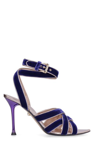 Shop Alevì Liza Velvet Sandal With Heel In Blue