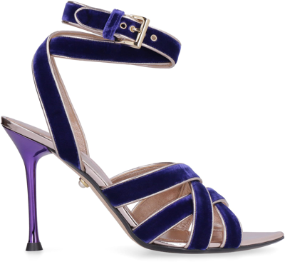 Shop Alevì Liza Velvet Sandal With Heel In Blue