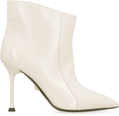Shop Alevì Cher Leather Ankle Boots In Ecru