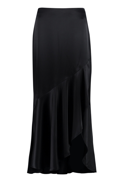 Shop Polo Ralph Lauren Satin Midi Skirt In Black