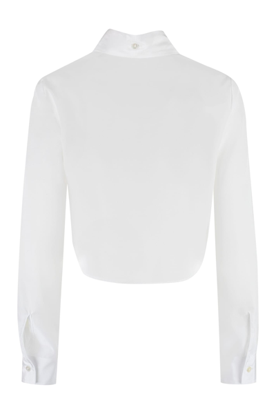 Shop P.a.r.o.s.h Palmer Lace-up Collar Crêpe Blouse In White