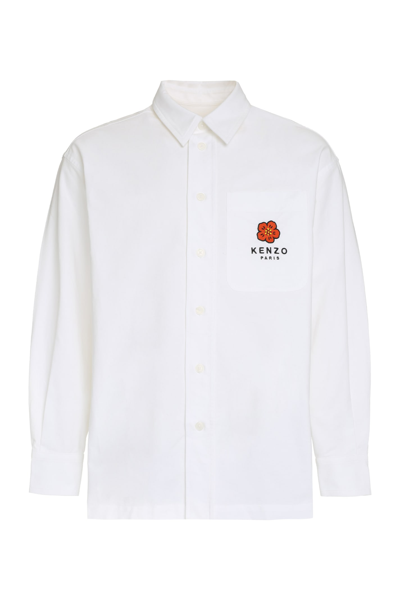 Shop Kenzo Embroidered Cotton Shirt In White