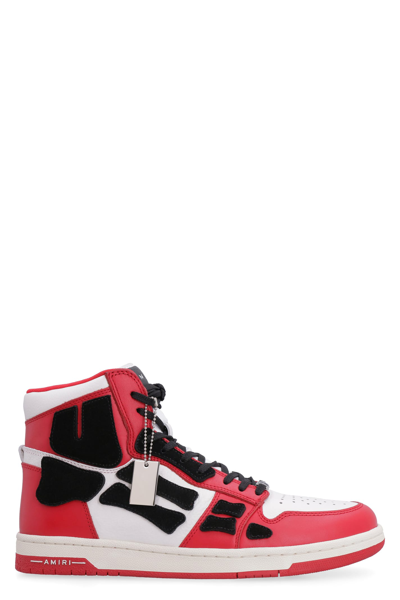 Shop Amiri Skel Leather High-top Sneakers In Red