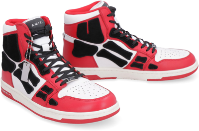 Shop Amiri Skel Leather High-top Sneakers In Red