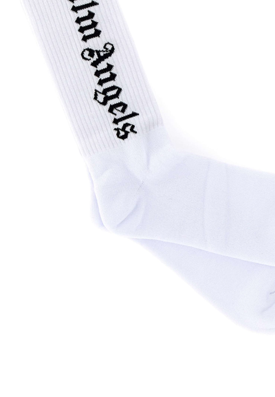Shop Palm Angels Cotton Vertical Logo Socks  In White