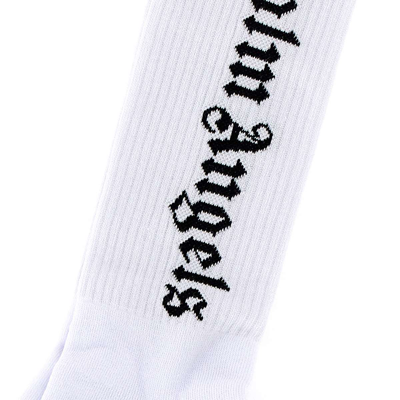 Shop Palm Angels Cotton Vertical Logo Socks  In White