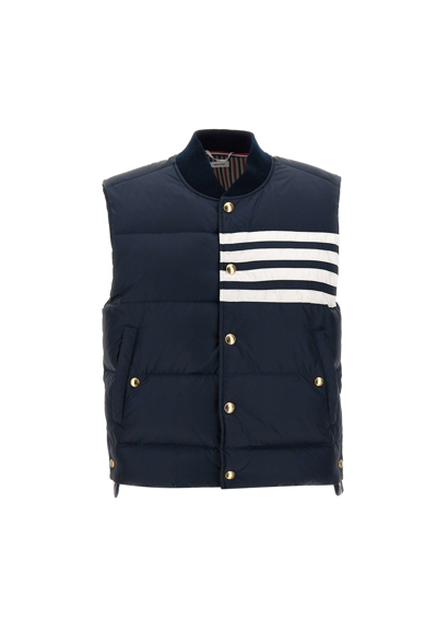 Shop Thom Browne Vest Downfilled Snap Front In Blue