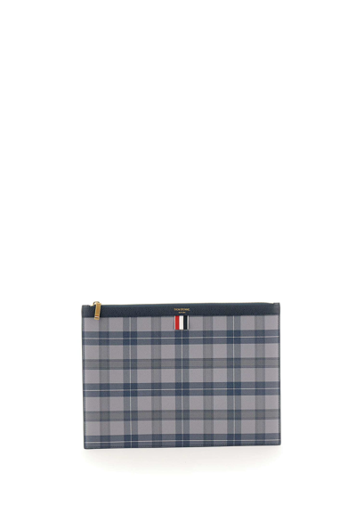 Shop Thom Browne Medium Document Holder Leather Clutch Bag In Grey