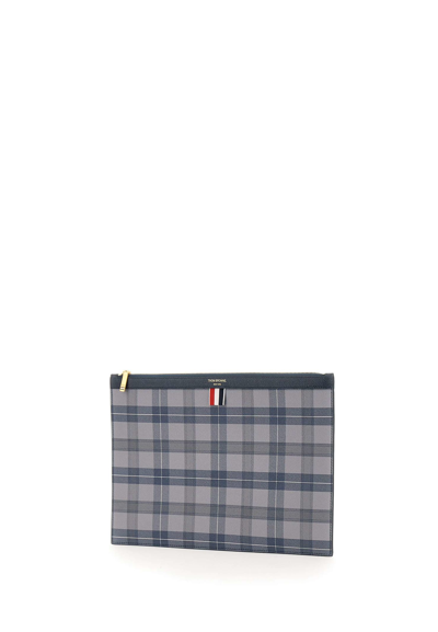 Shop Thom Browne Medium Document Holder Leather Clutch Bag In Grey