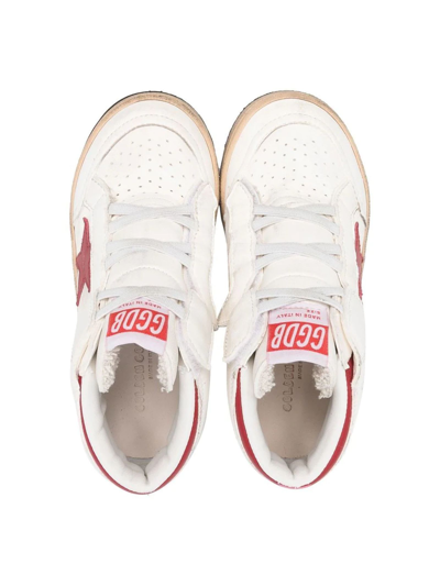 Shop Golden Goose White Leather Sneakers In Bianco+rosso