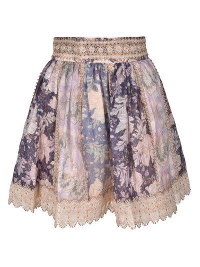 Shop Zimmermann Celestial Lace Panelled Skirt In Spfl Spliced Lavender Floral