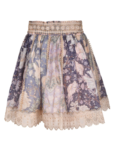 Shop Zimmermann Celestial Lace Panelled Skirt In Spfl Spliced Lavender Floral