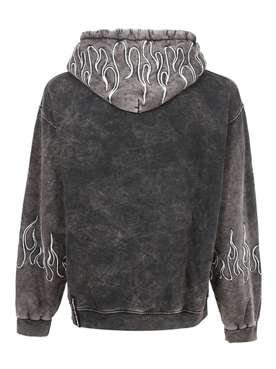 Shop Vision Of Super Grey Hoodie With Embroidery White Flames