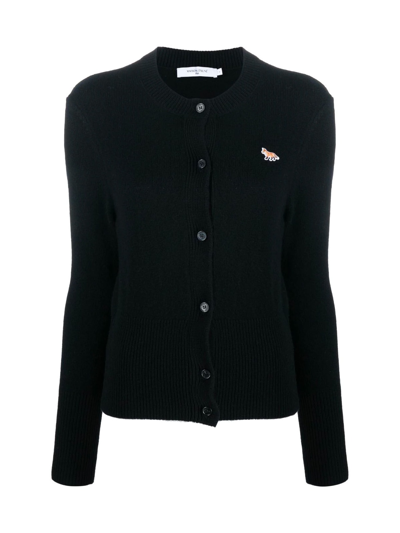 Shop Maison Kitsuné Baby Fox Patch R-neck Fitted Cardigan In Black