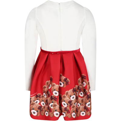 Shop Monnalisa White Dress For Girl With Bears In Multicolor