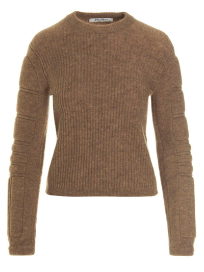 Shop Max Mara Smirne Long Sleeved Crewneck Sweater In Cammello