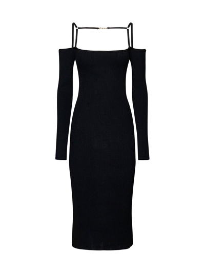 Shop Jacquemus Sierra Off-shoulder Long-sleeved Dress In Black